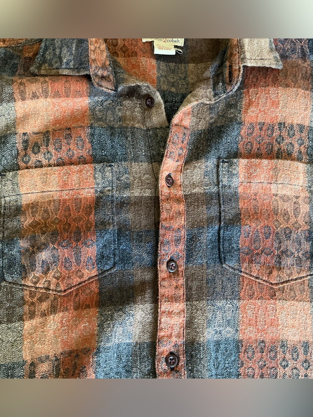 Carbon 2 Cobalt Men's Size Medium Plaid Button Down Shirt Long Sleeve Cotton - Picture 5 of 11